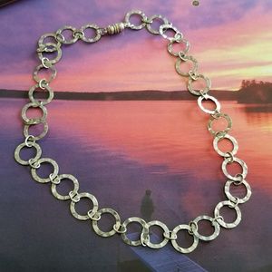 Necklace Hammered circles silver tone metal